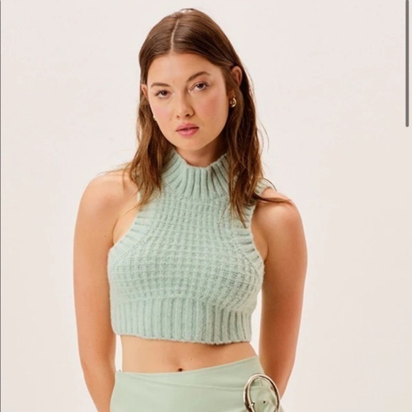 For Love & Lemons Mint Dominique Cropped Backless Sweater Tank Size XL - Picture 1 of 16